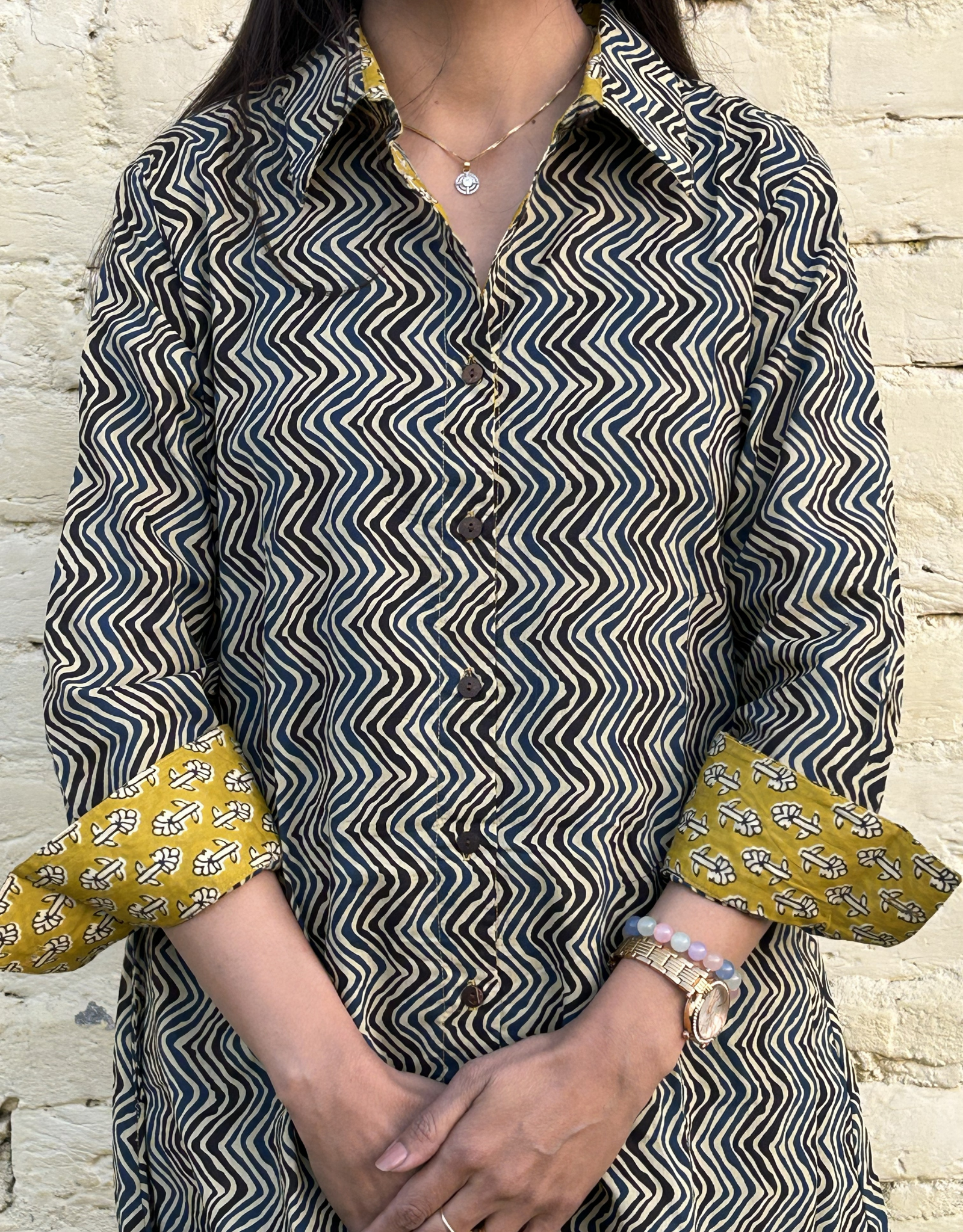 Punjab Mustard Zigzag Cotton Regular Fit Dress