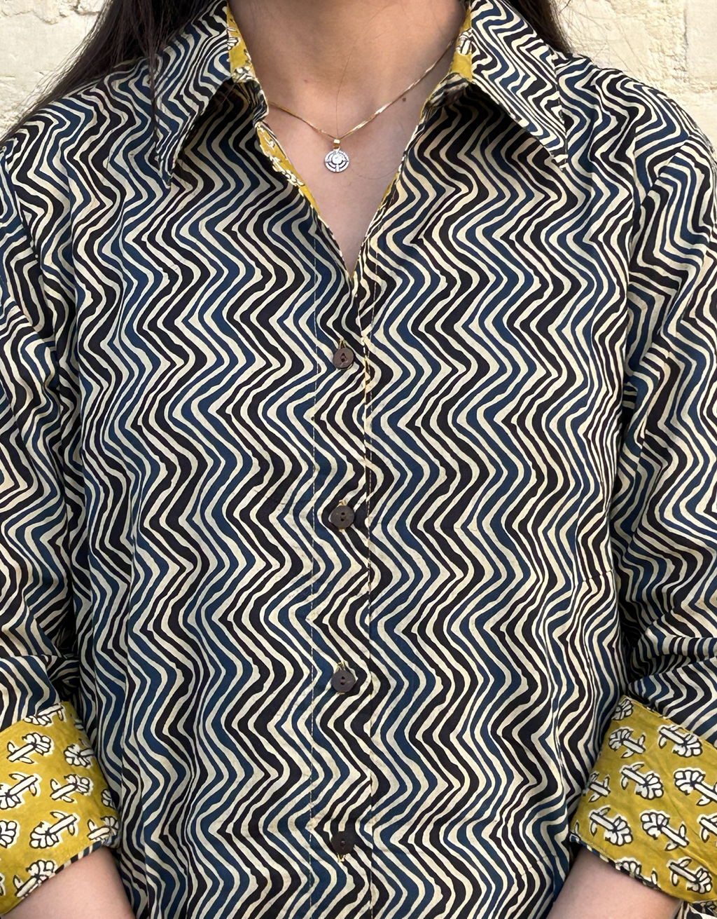 Punjab Mustard Zigzag Cotton Regular Fit Dress