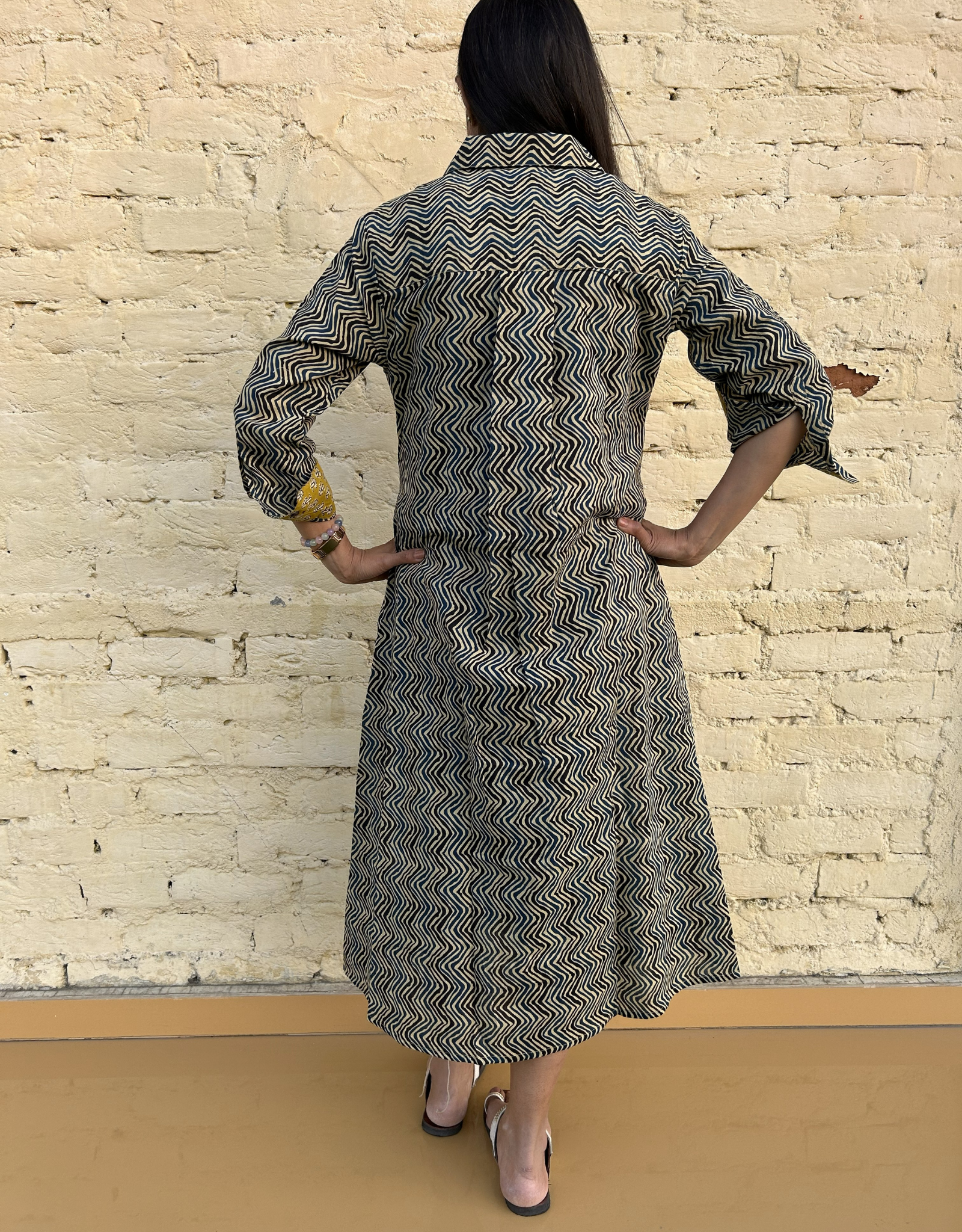 Punjab Mustard Zigzag Cotton Regular Fit Dress