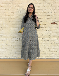 Punjab Mustard Zigzag Cotton Regular Fit Dress