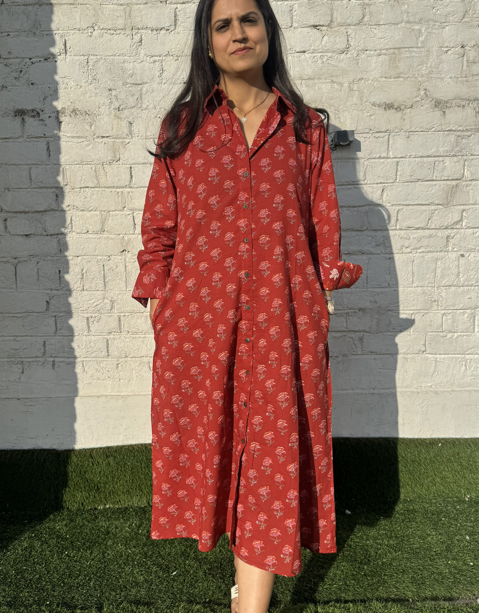 Red Gulmohar Cotton Regular Fit Dress