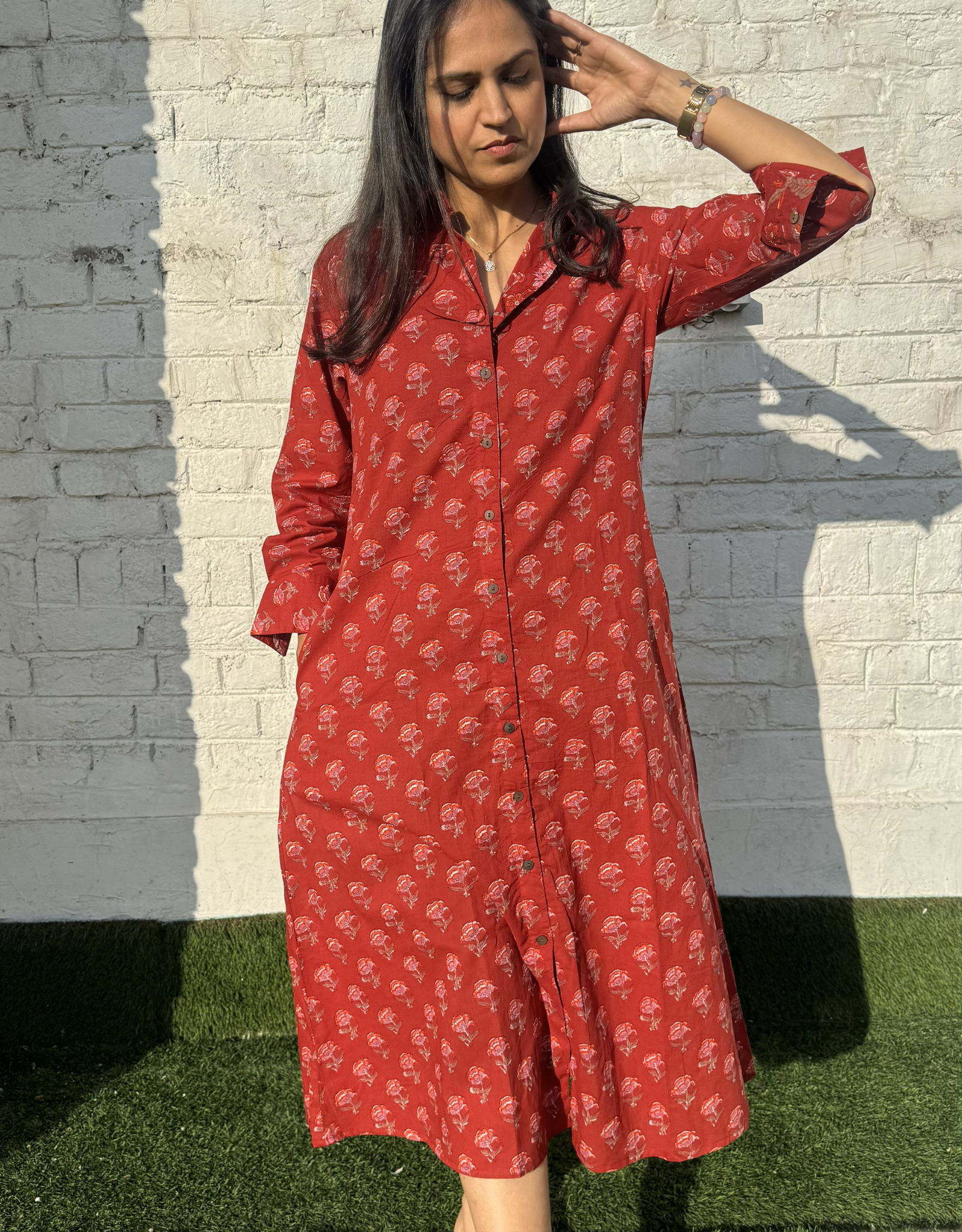 Red Gulmohar Cotton Regular Fit Dress