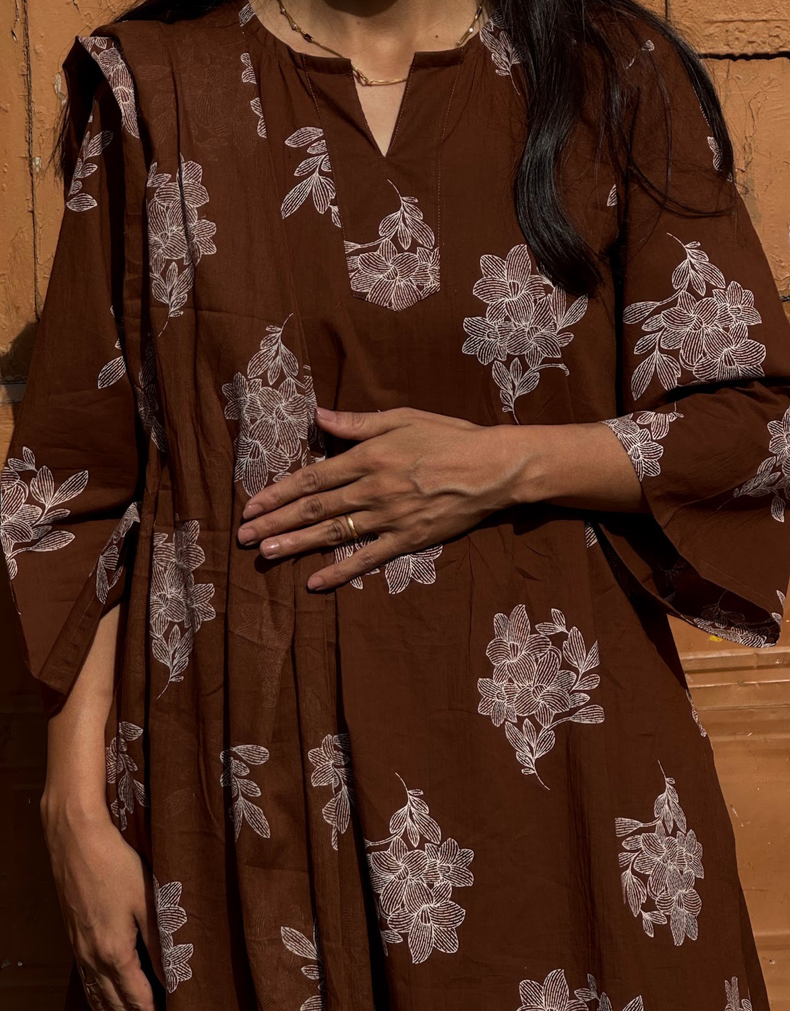 Farshi Pure Cotton Salwar Suit - Brown
