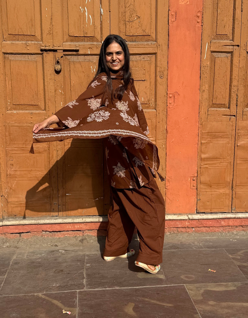 Farshi Pure Cotton Salwar Suit - Brown