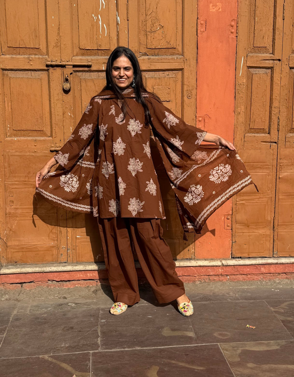 Farshi Pure Cotton Salwar Suit - Brown