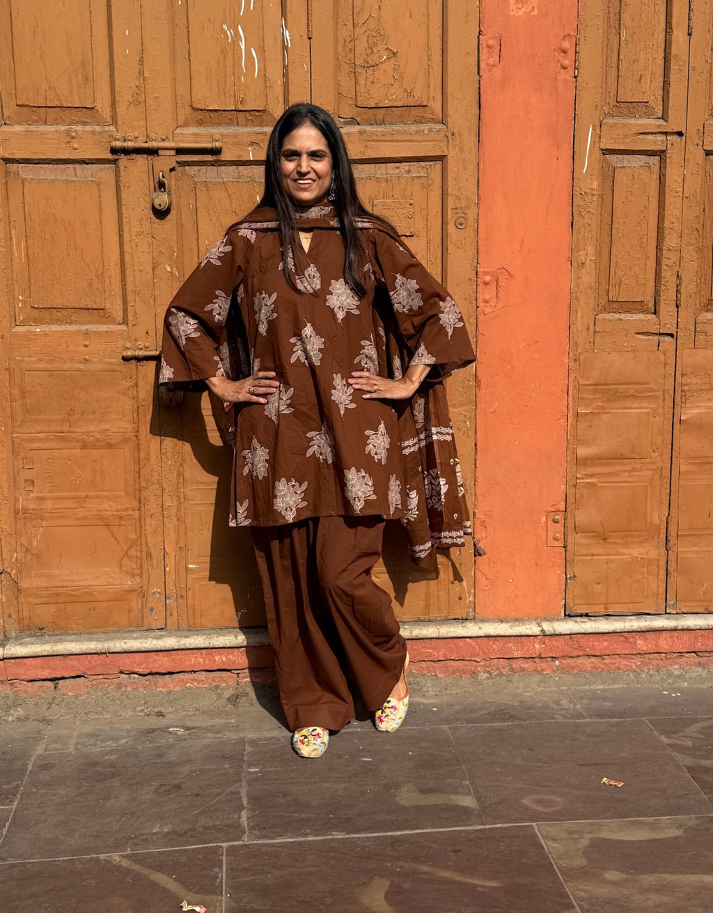 Farshi Pure Cotton Salwar Suit - Brown