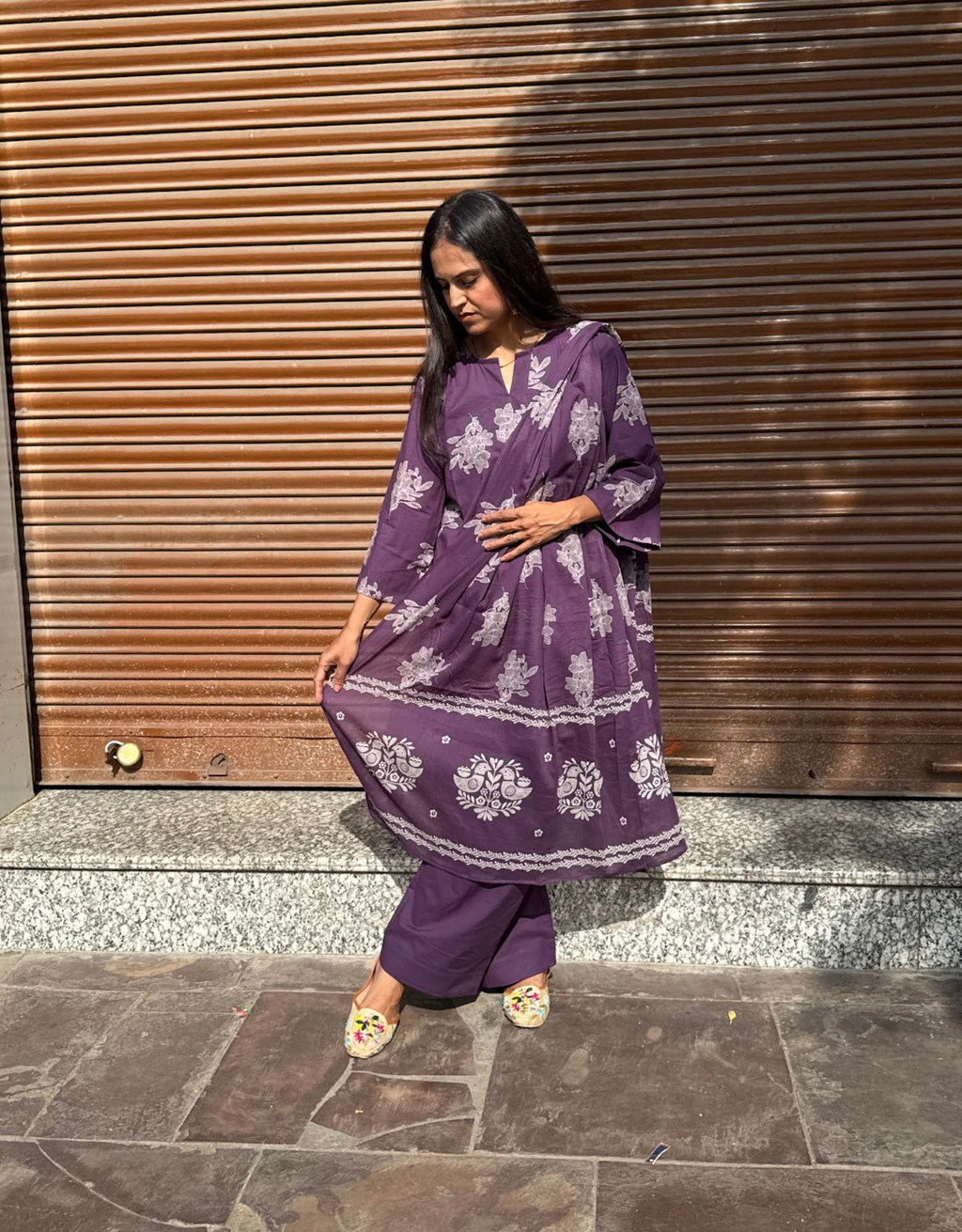 Farshi Pure Cotton Salwar Suit - Purple