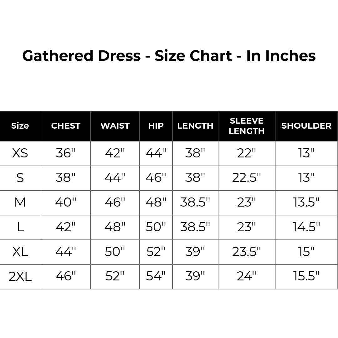 Size chart inches
