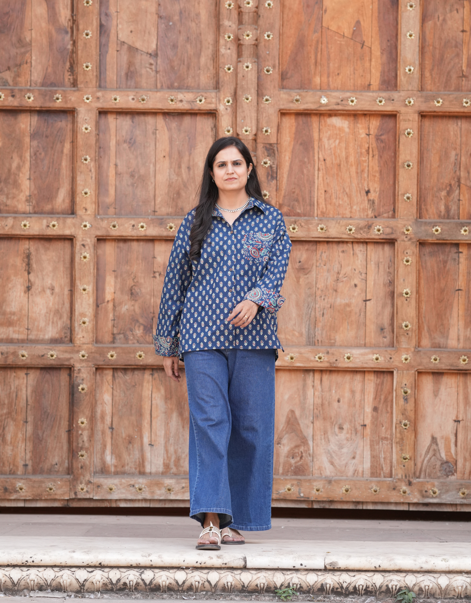 Indigo Butti Cotton Oversized Shirt