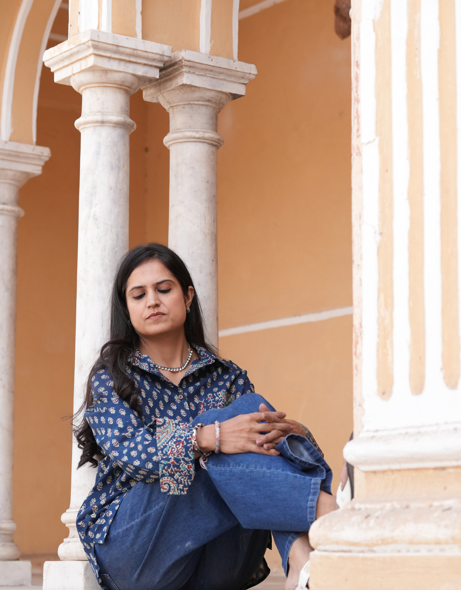 Indigo Butti Cotton Oversized Shirt Without Pocket