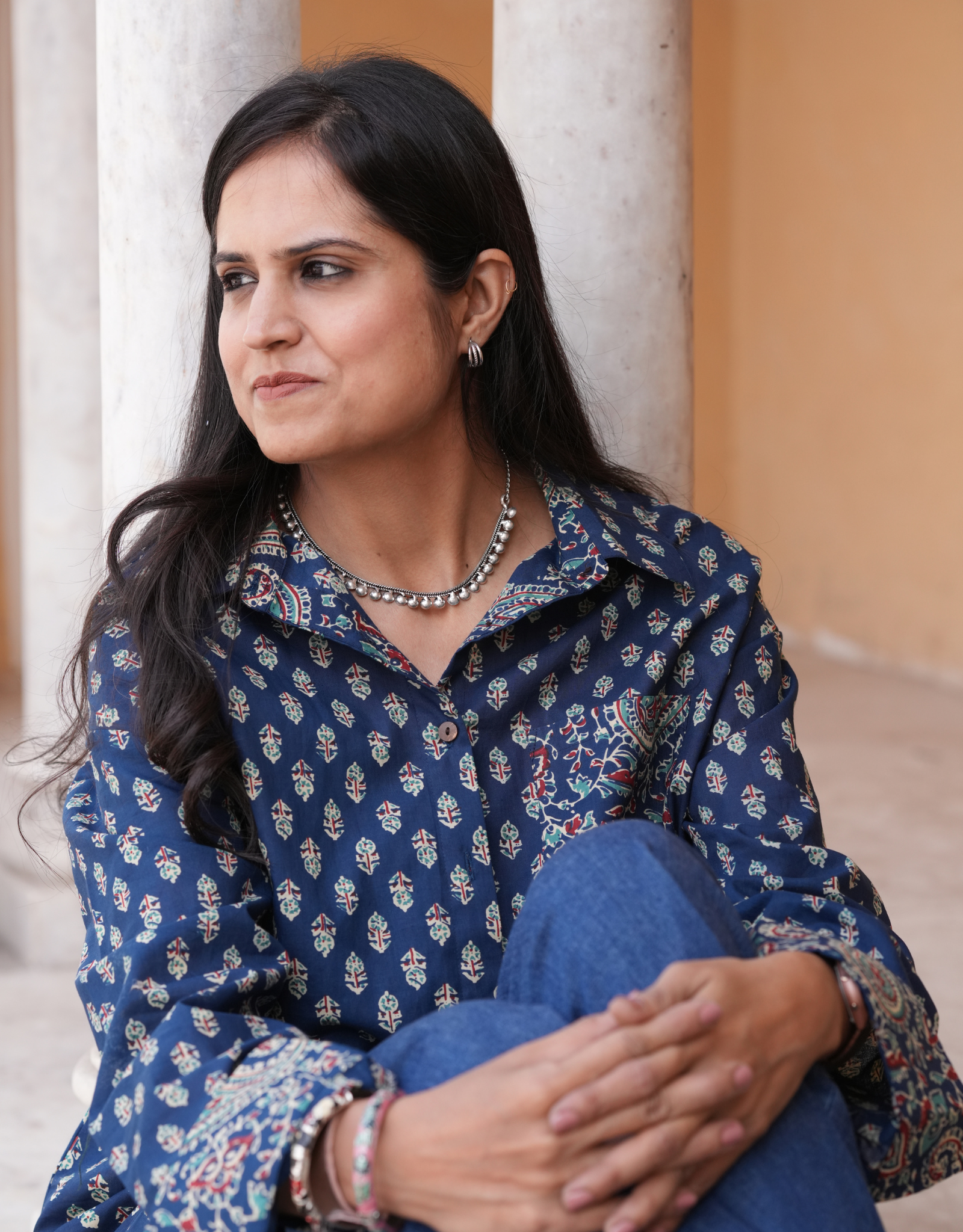 Indigo Butti Cotton Oversized Shirt