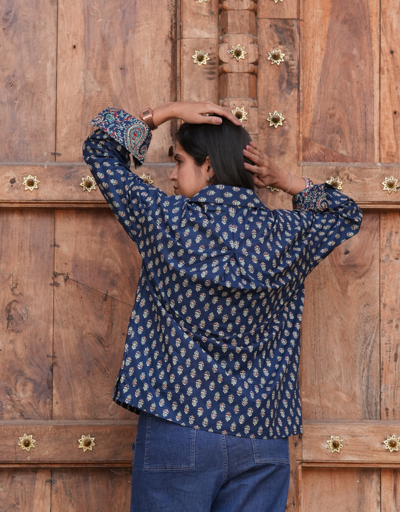 Indigo Butti Cotton Oversized Shirt