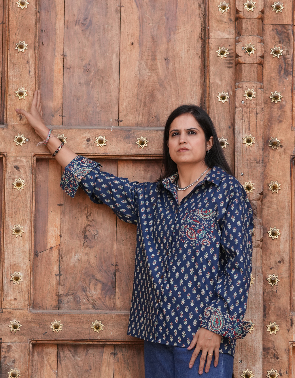 Indigo Butti Cotton Oversized Shirt