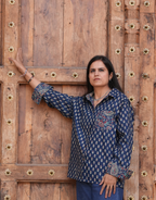 Indigo Butti Cotton Oversized Shirt
