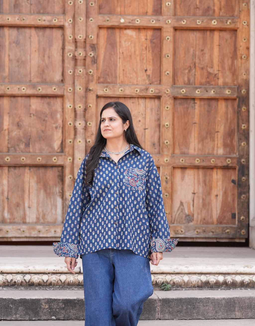 Indigo Butti Cotton Oversized Shirt