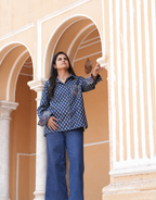 Indigo Butti Cotton Oversized Shirt