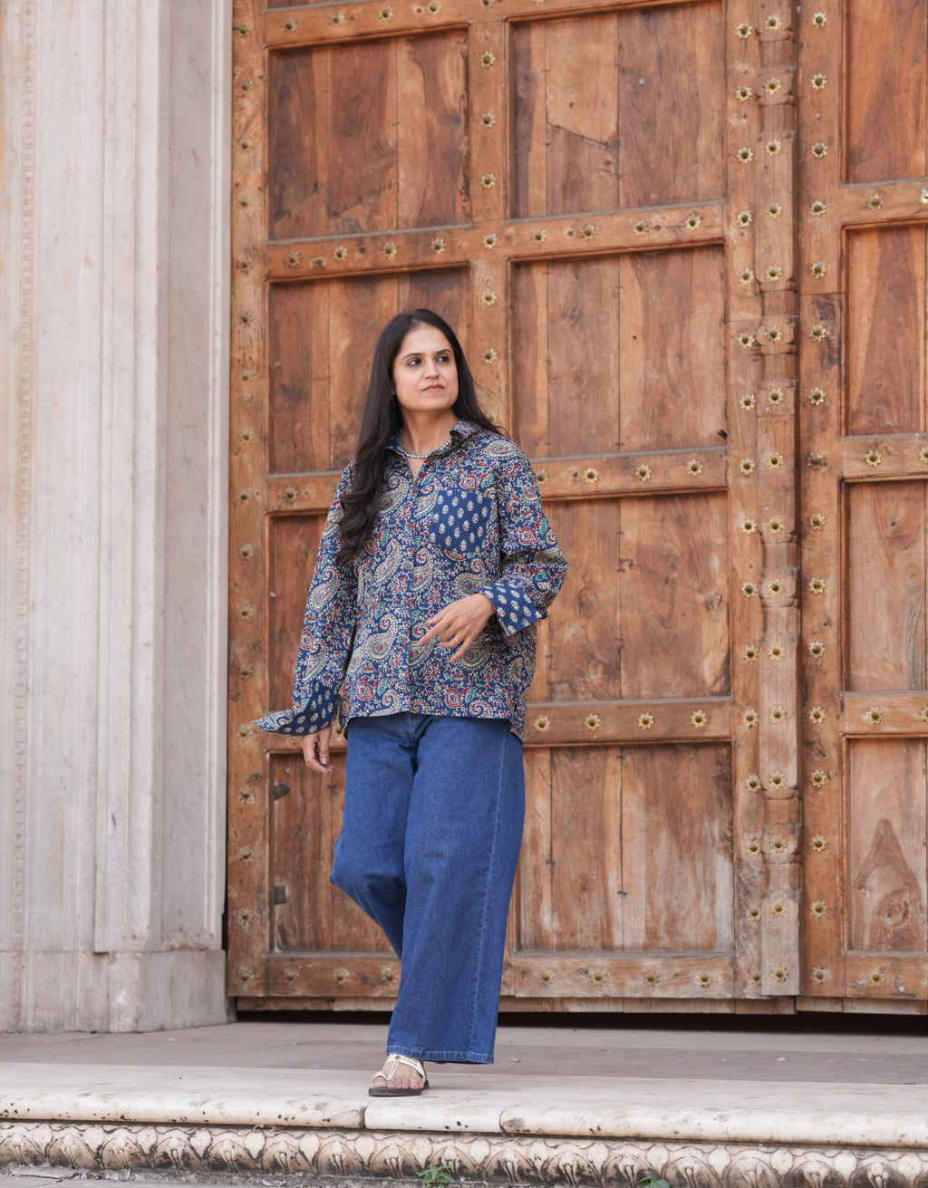 Indigo Paisley Cotton Oversized Shirt