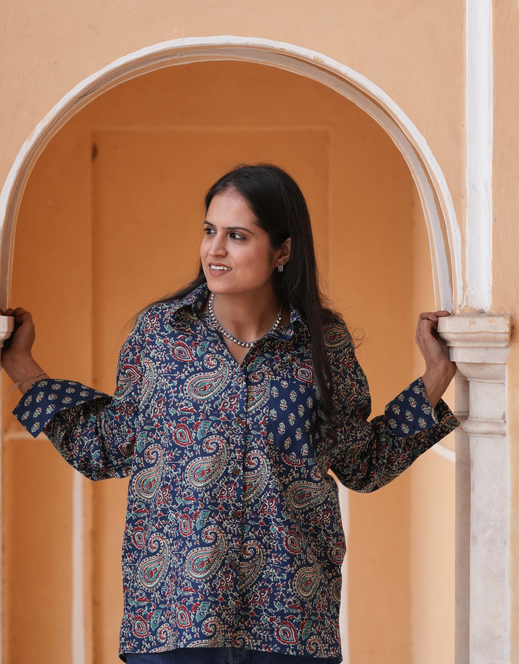 Indigo Paisley Cotton Oversized Shirt
