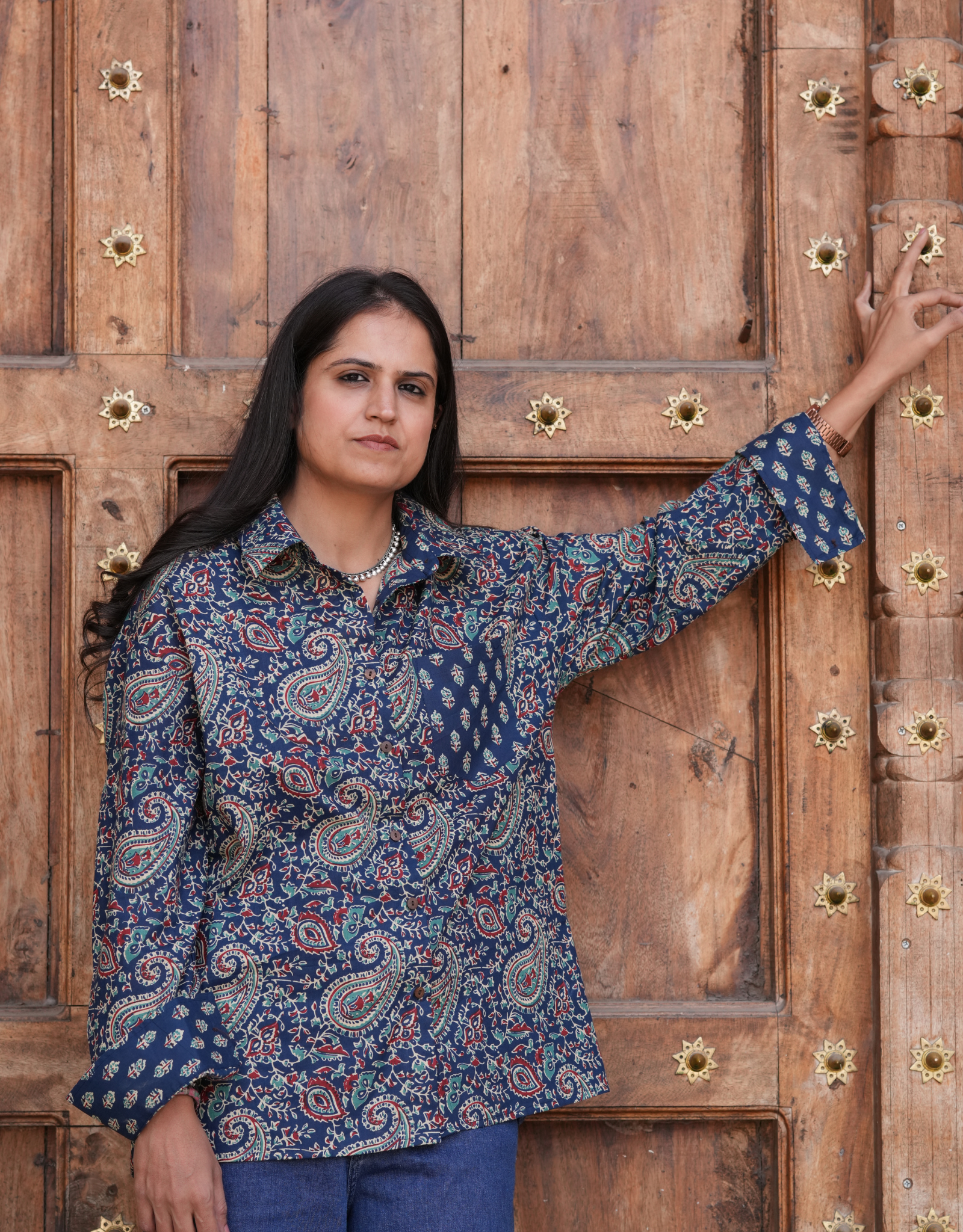 Indigo Paisley Cotton Oversized Shirt