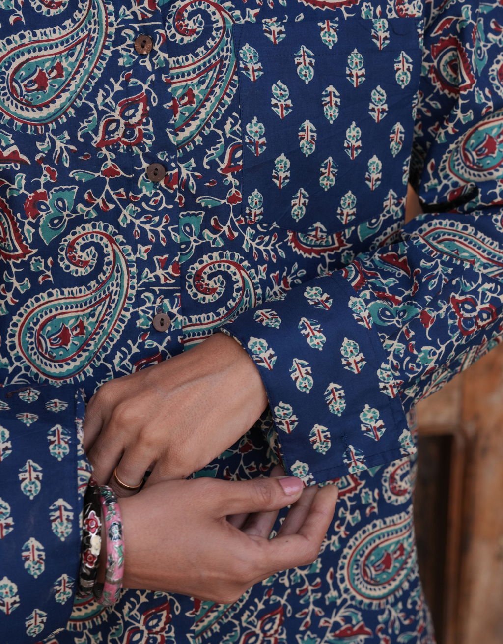 Indigo Paisley Cotton Oversized Shirt