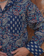 Indigo Paisley Cotton Oversized Shirt