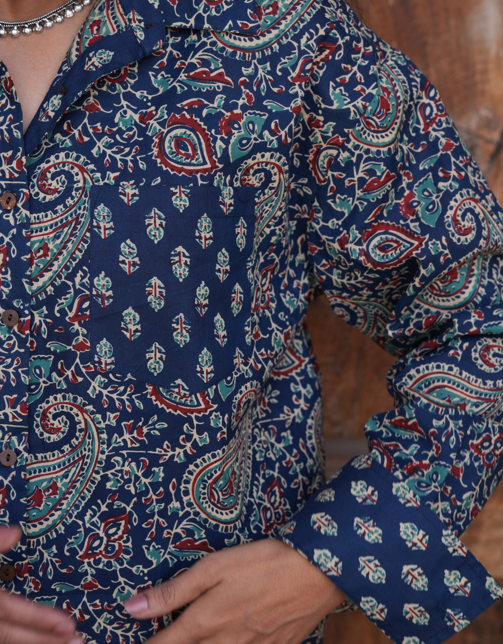 Indigo Paisley Cotton Oversized Shirt