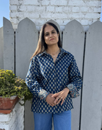 Indigo Butti Cotton Oversized Shirt Without Pocket