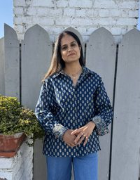 Indigo Butti Cotton Oversized Shirt Without Pocket