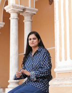 Indigo Butti Cotton Oversized Shirt Without Pocket