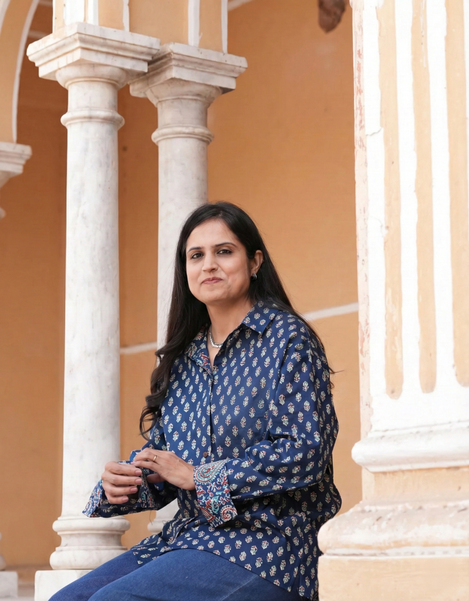 Indigo Butti Cotton Oversized Shirt Without Pocket