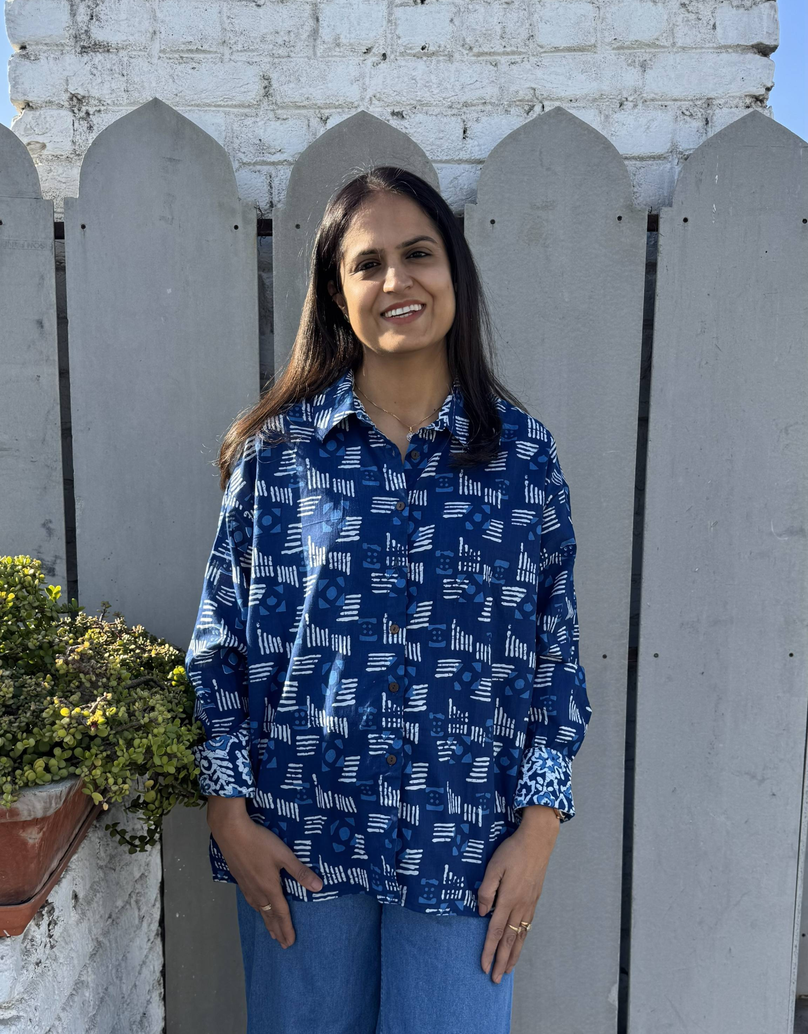 Jodhpur Dabu Abstract Cotton Oversized Shirt Without Pocket
