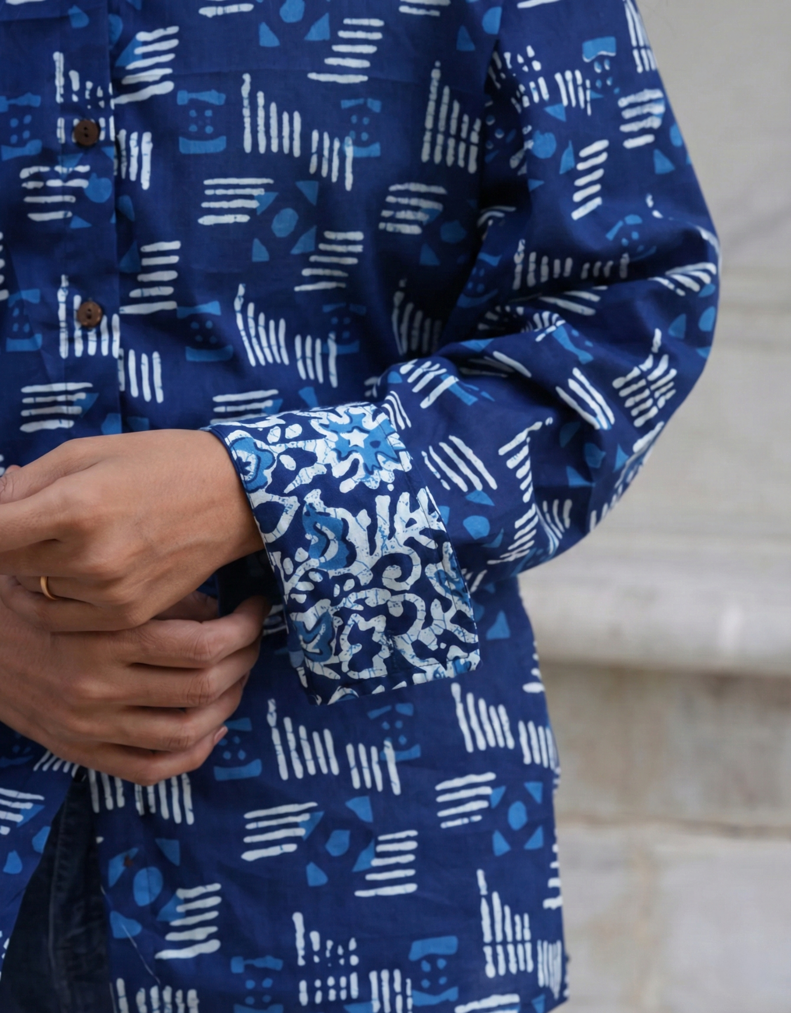 Jodhpur Dabu Abstract Cotton Oversized Shirt Without Pocket