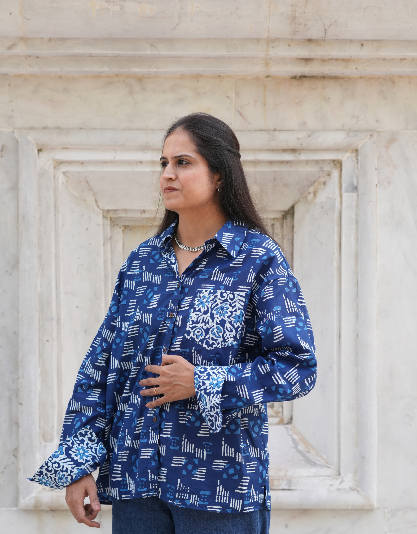 Jodhpur Dabu Abstract Cotton Oversized Shirt