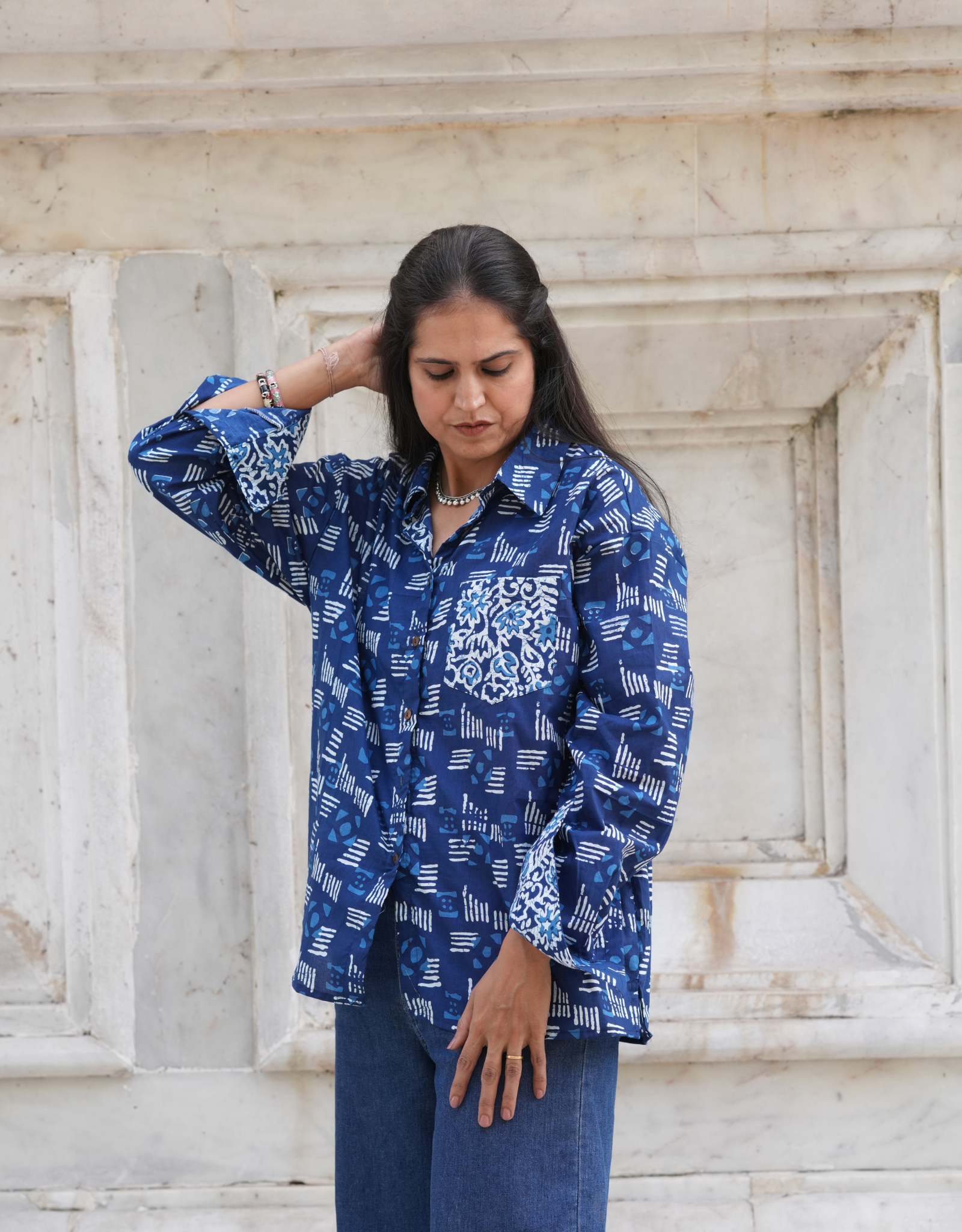 Jodhpur Dabu Abstract Cotton Oversized Shirt