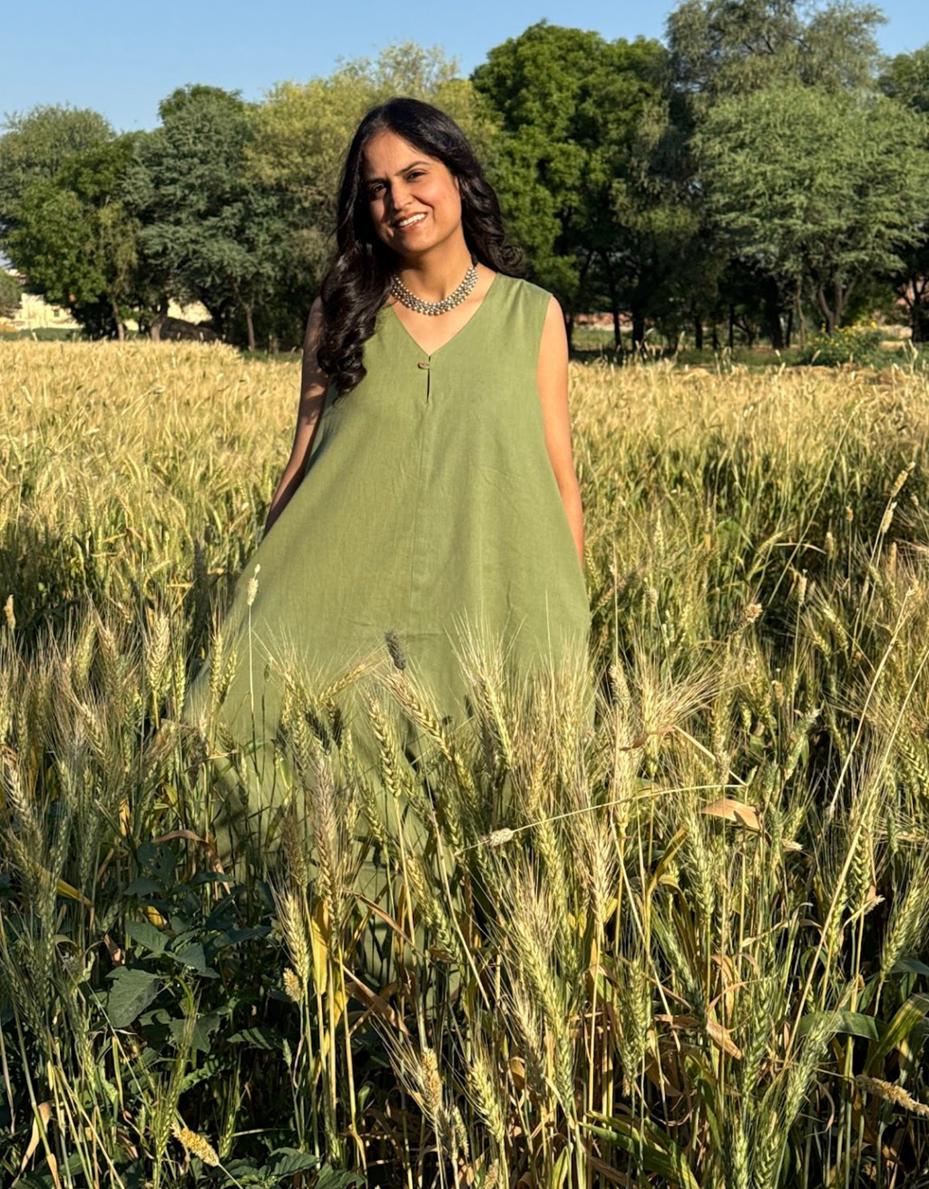 Light Green Cotton Flex Sleeveless Long Dress