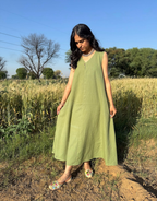 Light Green Cotton Flex Sleeveless Long Dress