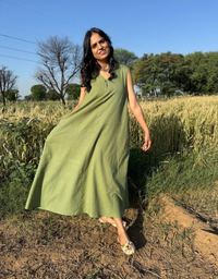 Light Green Cotton Flex Sleeveless Long Dress