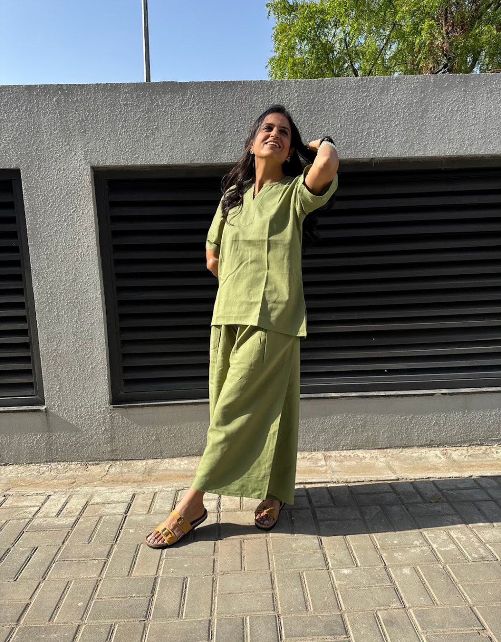 Light Green Short Culotte Cotton Flex Co-Ord Set