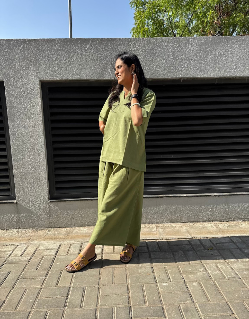 Light Green Short Culotte Cotton Flex Co-Ord Set