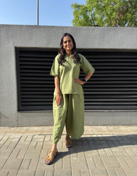 Light Green Short Culotte Cotton Flex Co-Ord Set