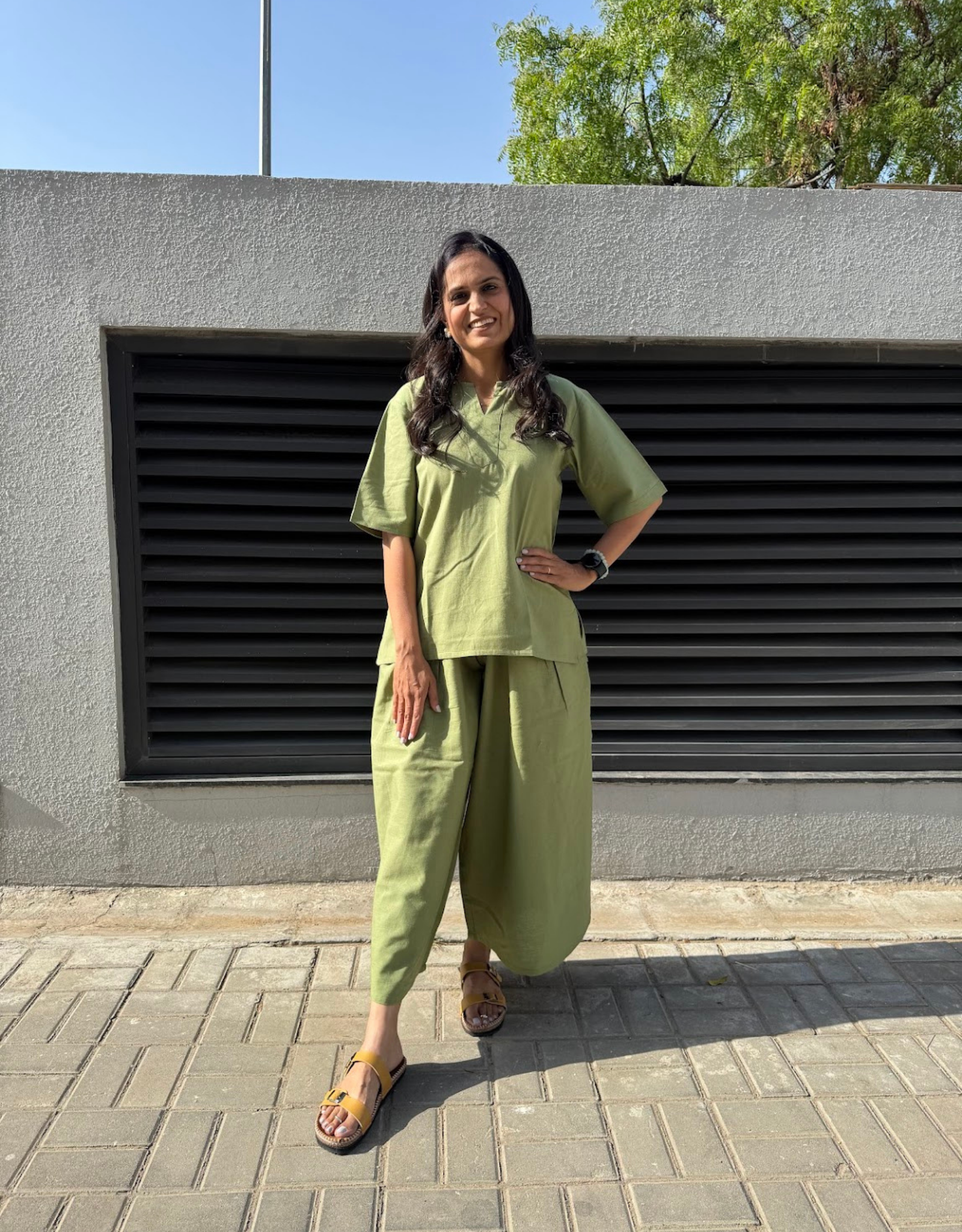 Light Green Short Culotte Cotton Flex Co-Ord Set