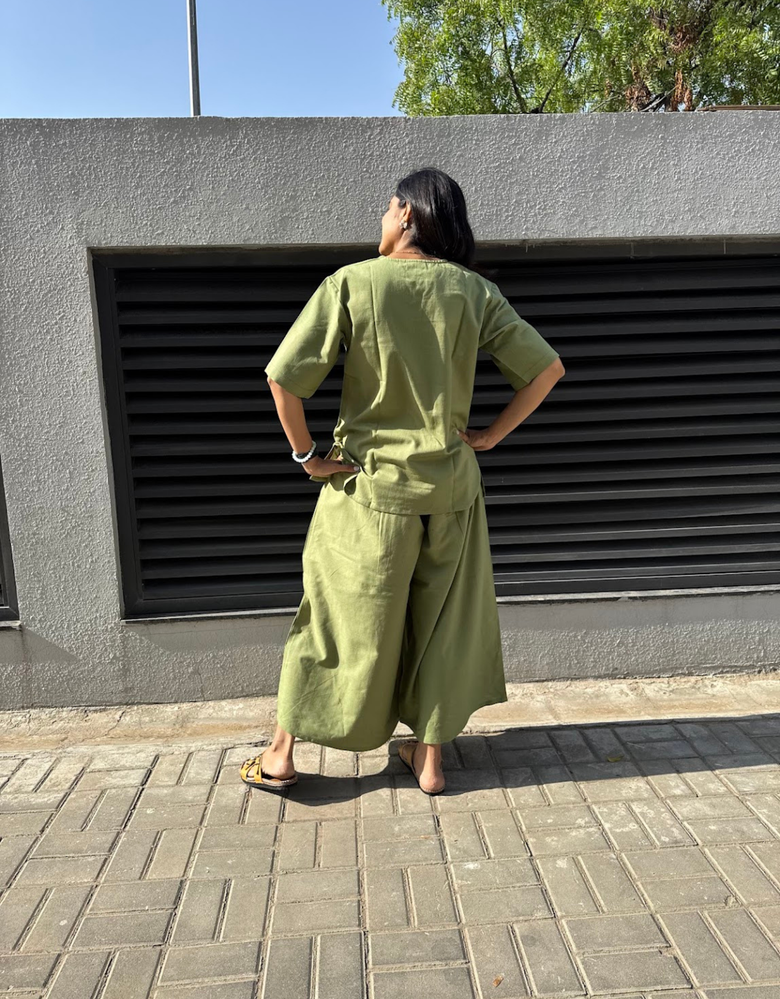 Light Green Short Culotte Cotton Flex Co-Ord Set