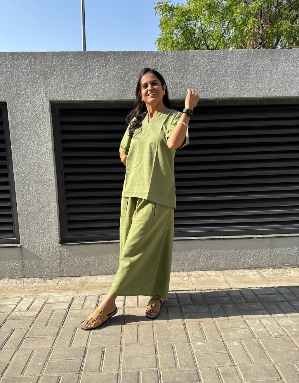 Light Green Short Culotte Cotton Flex Co-Ord Set