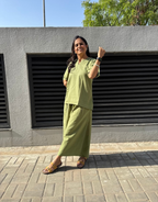 Light Green Short Culotte Cotton Flex Co-Ord Set