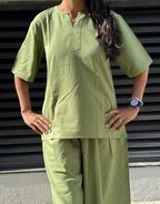 Light Green Short Culotte Cotton Flex Co-Ord Set