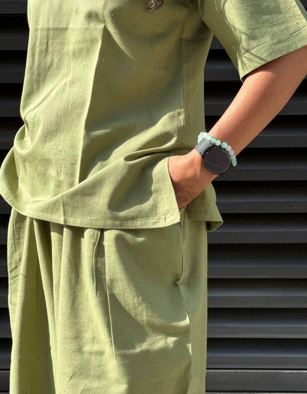 Light Green Short Culotte Cotton Flex Co-Ord Set