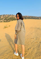 Stretch Ripstop Solid Gathered Dress - Light Brown