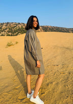 Stretch Ripstop Solid Gathered Dress - Light Brown