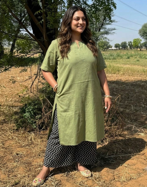 Light Green - Black Culotte Cotton Flex Co-Ord Set | Designed for Curves, Up to 6XL