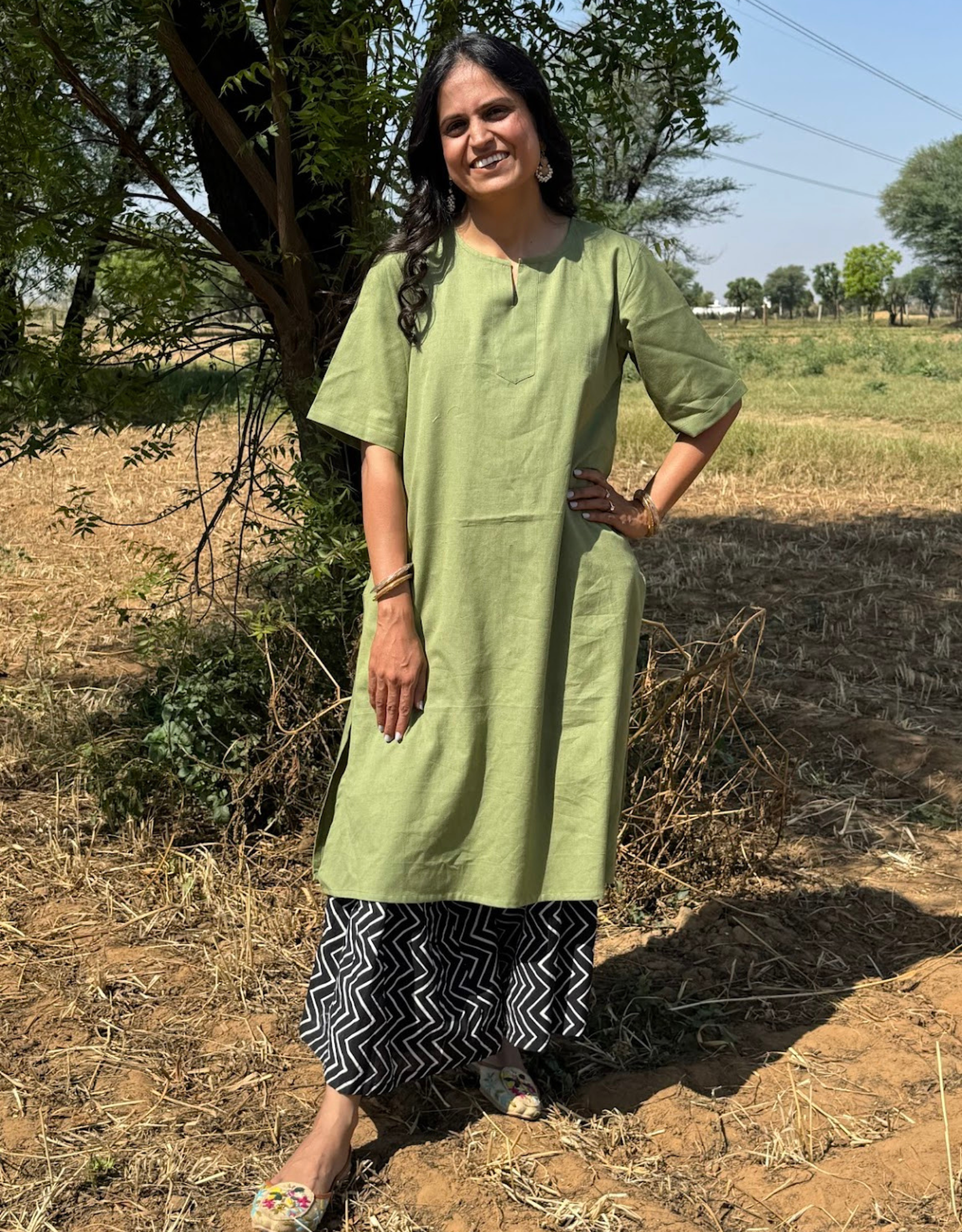 Light Green - Black Culotte Cotton Flex Co-Ord Set